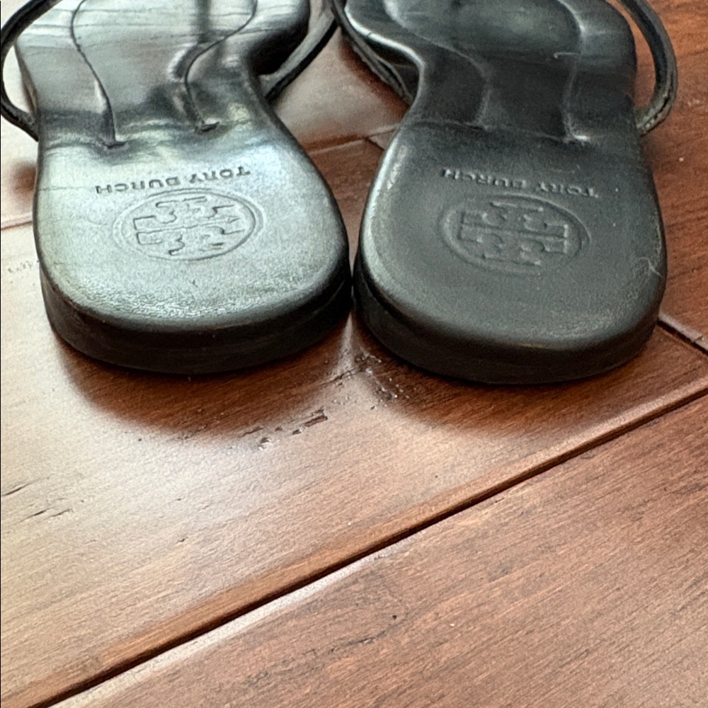 Tory Burch Black Sandals with Gold Accents - Picture 4 of 6